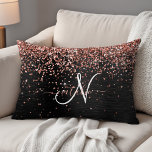 Custom Rose Gold Glitter Black Sparkle Monogram Decorative Cushion<br><div class="desc">Easily personalise this trendy elegant accent pillow design featuring pretty rose gold sparkling glitter on a black brushed metallic background.</div>