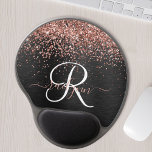 Custom Rose Gold Glitter Black Sparkle Monogram  Gel Mouse Pad<br><div class="desc">Easily personalise this trendy elegant gel mouse pad design featuring pretty rose gold sparkling glitter on a black brushed metallic background.</div>