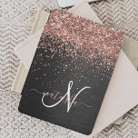 Custom Rose Gold Glitter Black Sparkle Monogram iPad Pro Cover<br><div class="desc">Easily personalise this trendy elegant iPad cover design featuring pretty rose gold sparkling glitter on a black brushed metallic background.</div>