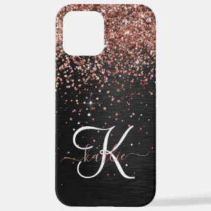 Custom Rose Gold Glitter Black Sparkle Monogram iPhone 12 Pro Max Case
