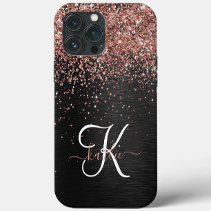 Custom Rose Gold Glitter Black Sparkle Monogram iPhone 13 Pro Max Case