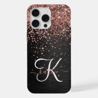 Custom Rose Gold Glitter Black Sparkle Monogram