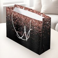 Custom Rose Gold Glitter Black Sparkle Monogram