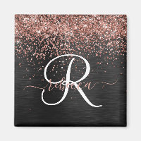 Custom Rose Gold Glitter Black Sparkle Monogram