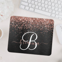 Custom Rose Gold Glitter Black Sparkle Monogram