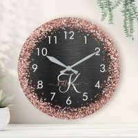 Custom Rose Gold Glitter Black Sparkle Monogram