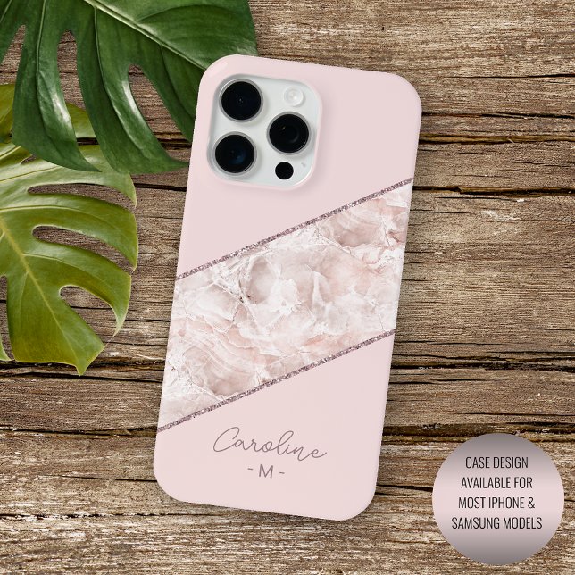 Custom Rose Gold Glitter Blush Pink Marble Pattern iPhone Case (Creator Uploaded)