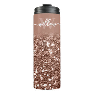 Custom Rose Gold Glitter Monogram Name Thermal Tumbler