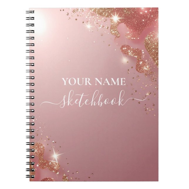 Custom Rose Gold Glitter Notebook – Elegant Sparkl (Front)