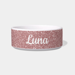 Custom Rose Gold Glitter Style Girly Pink Dog Bowl