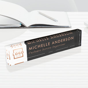 Custom Rose Gold Modern Minimalist Business Logo Nameplate