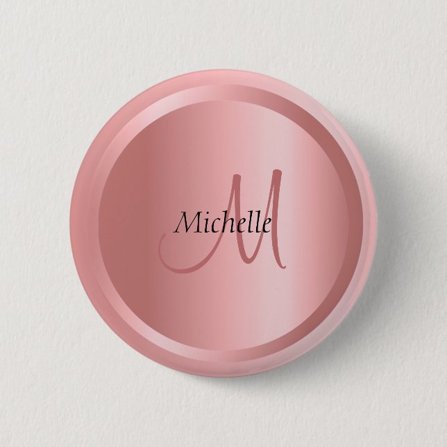 Custom Rose Gold Monogram Elegant Template 6 Cm Round Badge (Front)