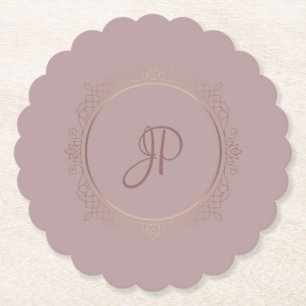 Custom Rose Gold Monogram Template Elegant Paper Coaster