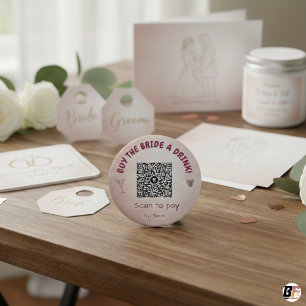 Custom Rose Gold QR Code "Buy the Bride a Drink" 6 Cm Round Badge