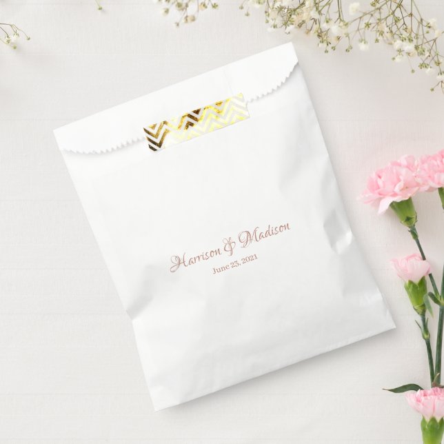 Custom rose gold Script Couple Name Date Wedding  Favour Bag (Sealed)