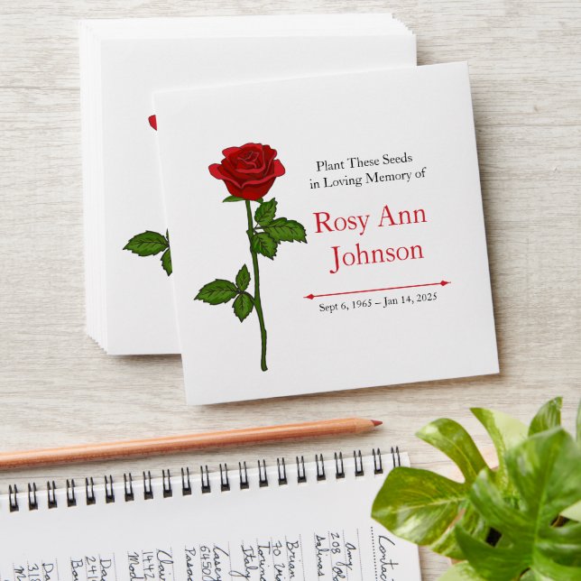 Custom Rose Memorial Seed Envelope (Stacked)