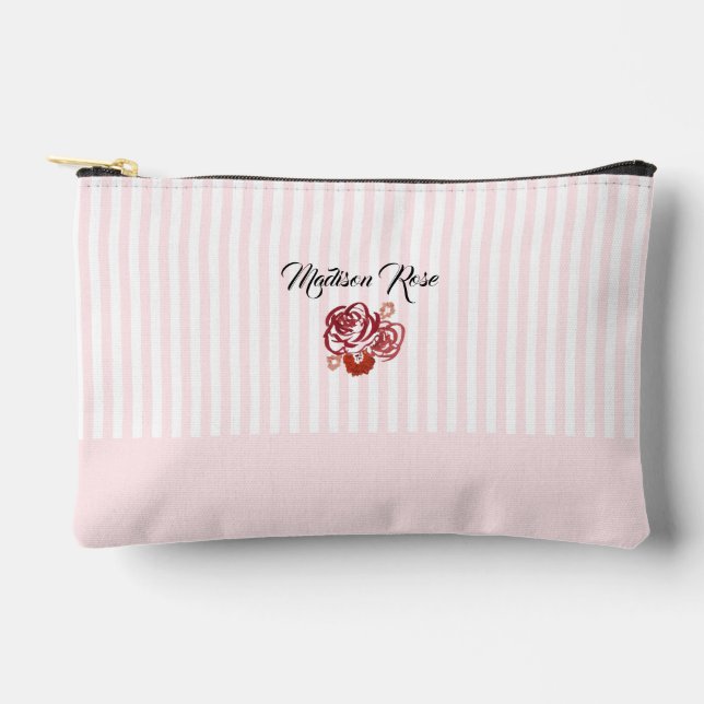 Custom Rose Painting Stripe Preppy Accessory Pouch (Front)