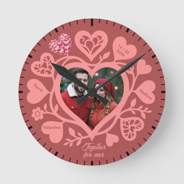 Custom Rose Photo Heart Wall Clock (Front)