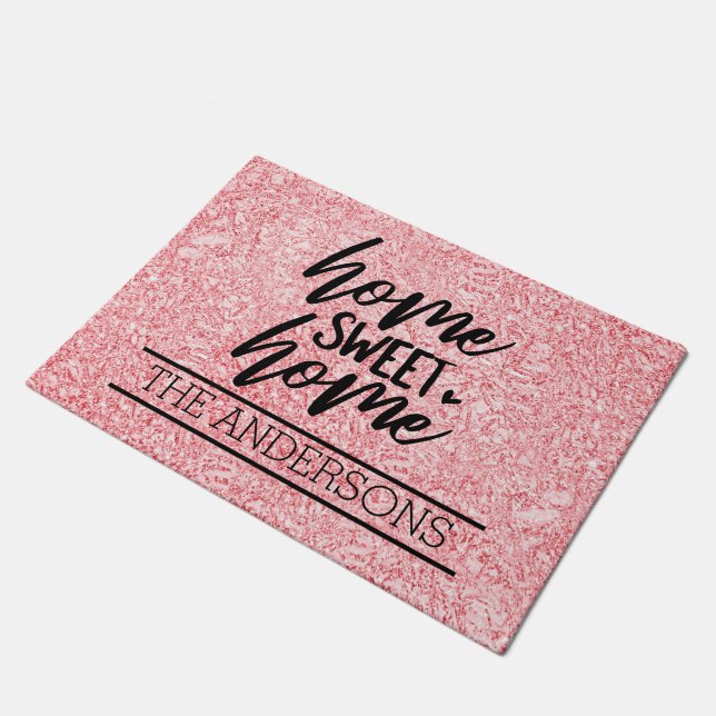 Custom Rose Pink Home Sweet Home Doormat (Angled)