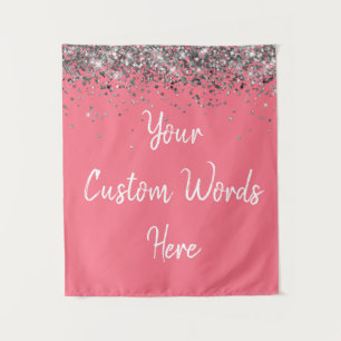 Custom Rose Pink Silver Birthday Party Photo Booth Tapestry