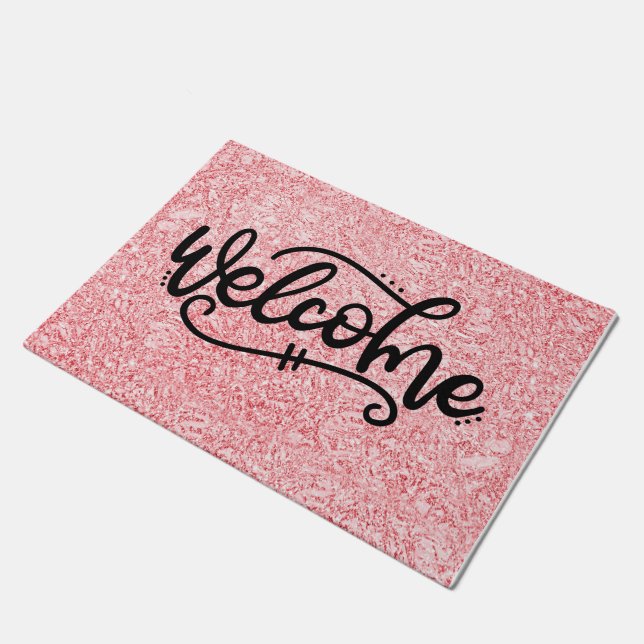 Custom Rose Pink Welcome Doormat (Angled)