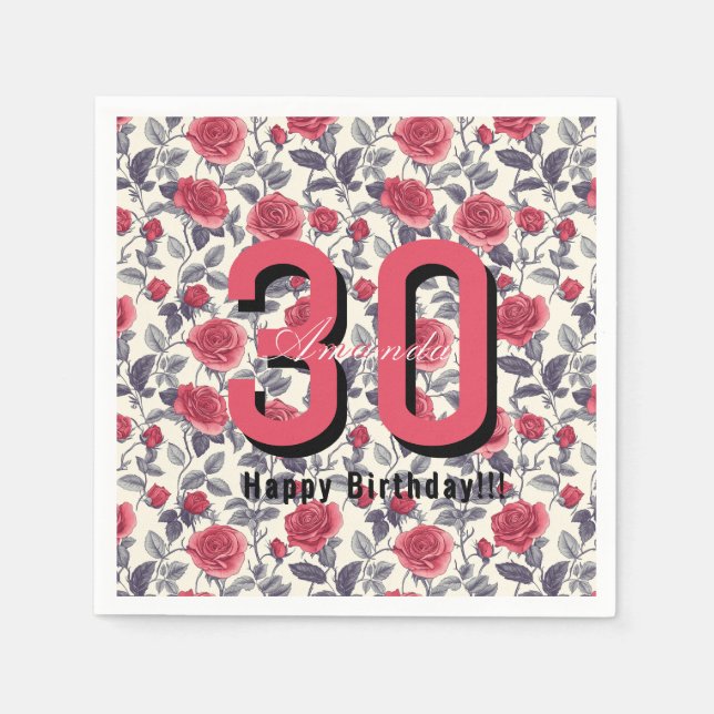 Custom Rose Themed First Birthday Napkin (Front)