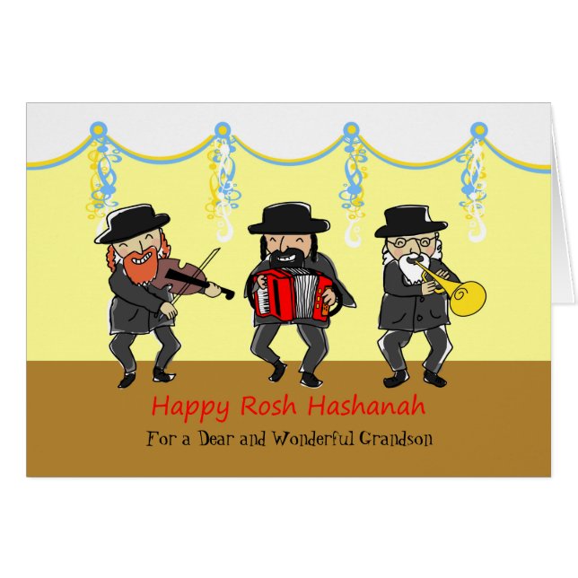 Custom Rosh Hashanah for Grandson, Klezmer Band (Front Horizontal)