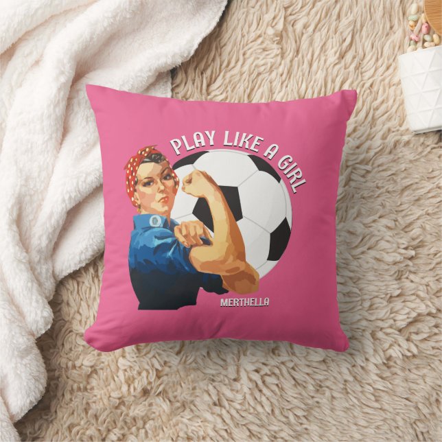 Custom Rosie Riveter PLAY LIKE A GIRL Soccer  Cushion (Blanket)