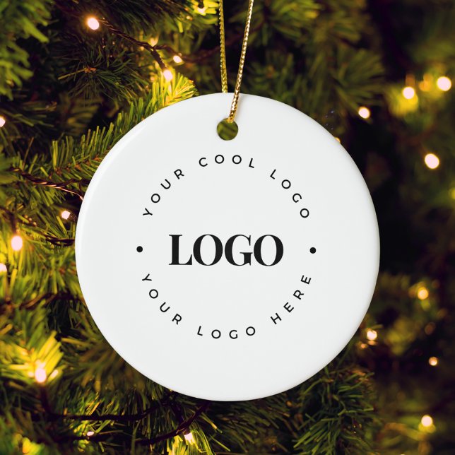 Custom Round Circle Business Logo White Christmas Ceramic Ornament (Creator Uploaded)