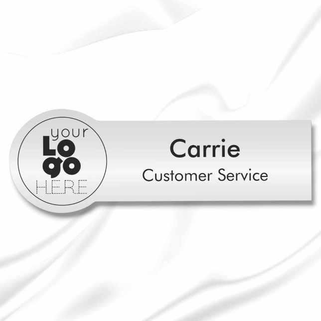 Custom Round Company Logo Metallic Silver Name Tag (Creator Uploaded)