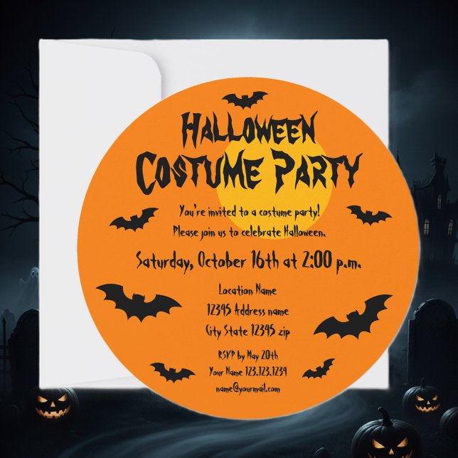 Custom round Halloween costume party invitations (Halloween invitation template)