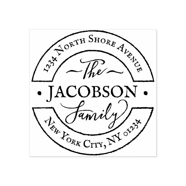 Custom Round Hand Lettered Script Family Name Rubber Stamp (Imprint)