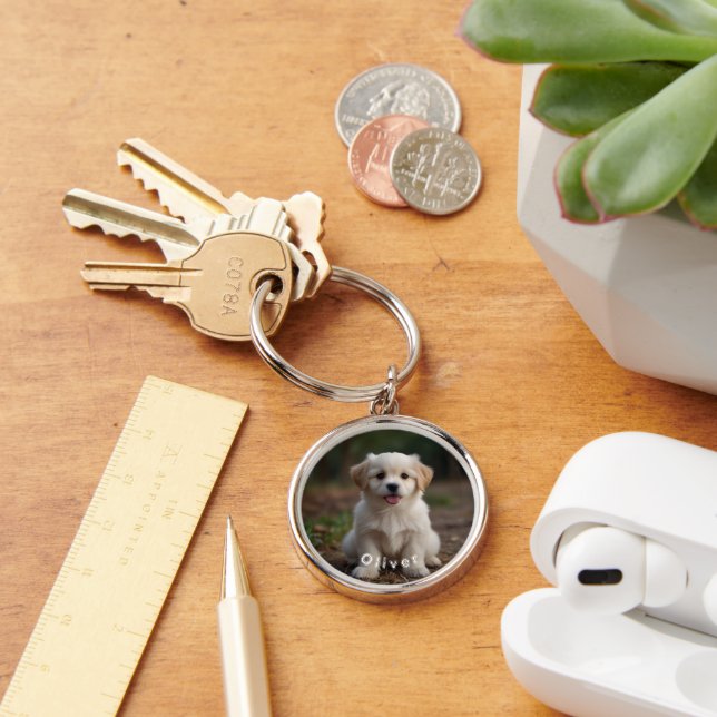 Custom Round Keychain - Personalised Photo & Name  (Desk)