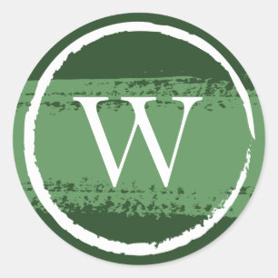 Custom Round Monogram Stickers   Green and White