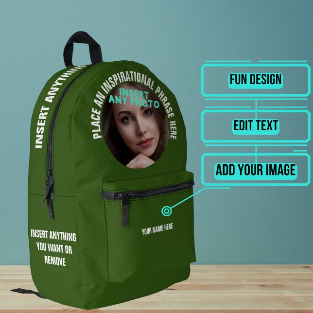 Custom Round Photo and Text Solid Forest Green Printed Backpack (Please enjoy our backpack)