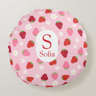 Custom Round Strawberry & Daisy Baby Pillow