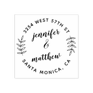 Custom Round Wedding Botanical Return Address Rubber Stamp