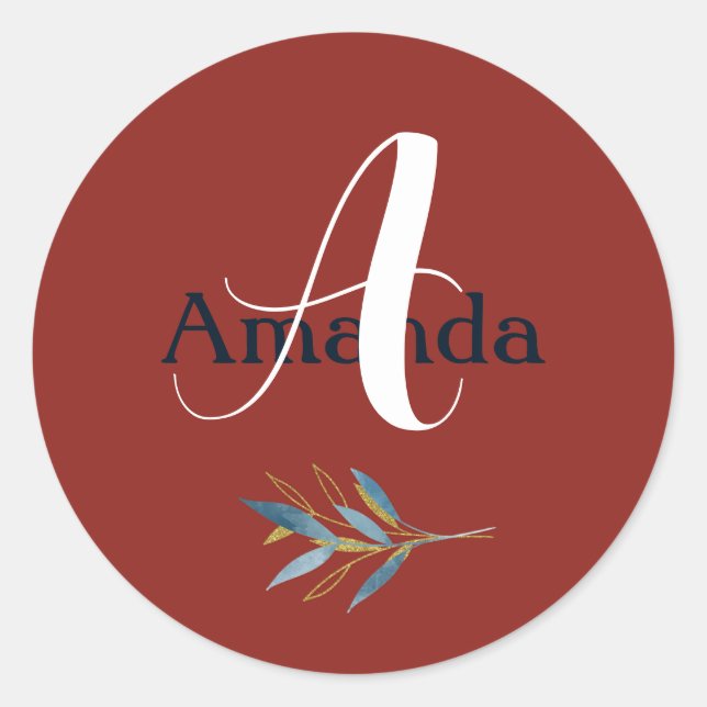 Custom Rounded Golden Frame with Branch Bouquet Classic Round Sticker (Front)