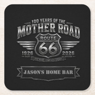 Custom Route 66 Centennial Home Bar Chrome Badge Square Paper Coaster