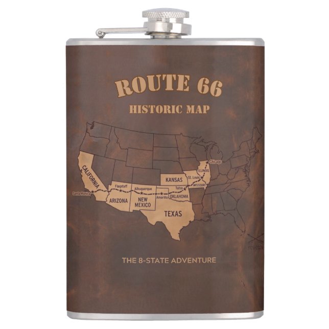 Custom Route 66 Centennial Map Travel Hip Flask (Front)