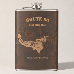 Custom Route 66 Centennial Map Travel Hip Flask
