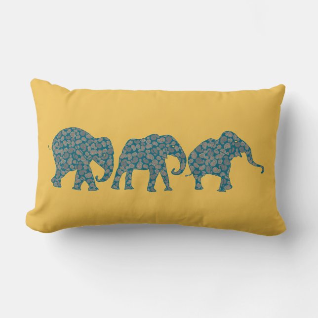 Custom Row of Paisley Elephants Lumbar Pillow (Front)