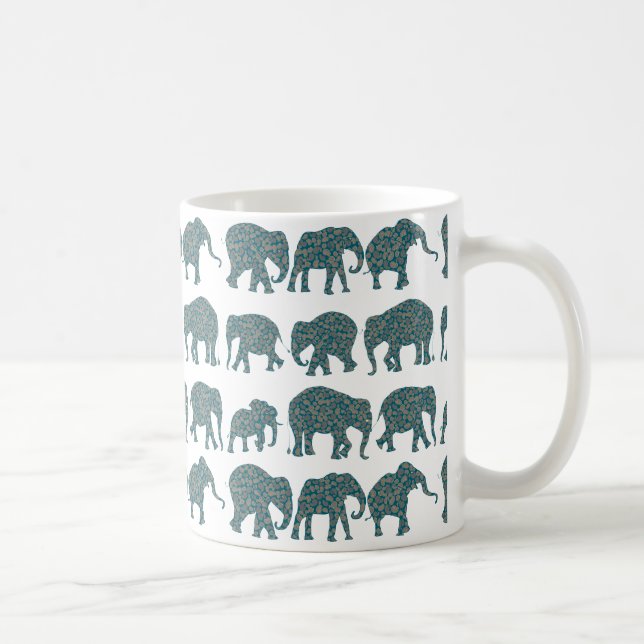 Custom Rows of Paisley Elephants,White Coffee Mug (Right)