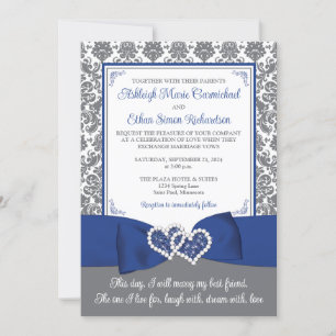 Custom Royal Blue and Grey Wedding Invitation