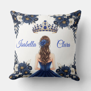 Custom Royal Blue Quinceanera Name Pillow