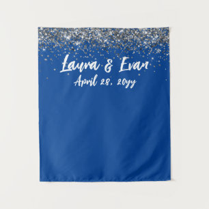 Custom Royal Blue Silver Wedding Photo Booth Prop Tapestry