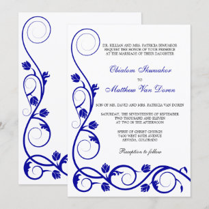 Custom Royal Blue Swirls Wedding Invitation
