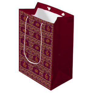 Custom Royal Burgundy & Gold Ornate Luxury Medium Gift Bag