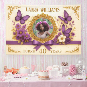 Custom Royal Gold Purple Butterfly Birthday Party Banner