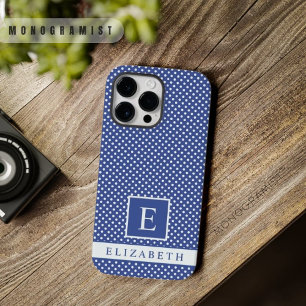 Custom Royal Navy Blue White Polka Dot Design Case-Mate iPhone 14 Pro Max Case
